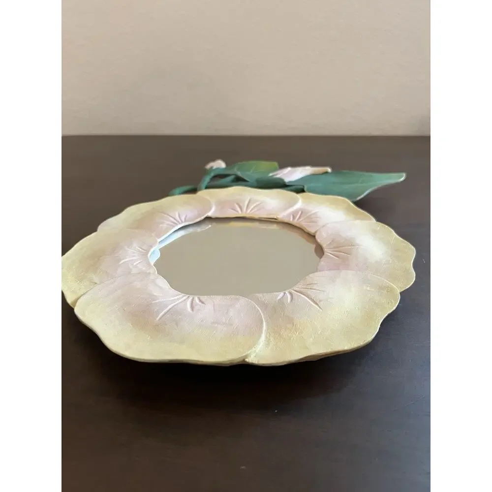 VTG Cottagecore Wooden Floral Wall Mirror Pink/Yellow/Green Frame Wall Mounted